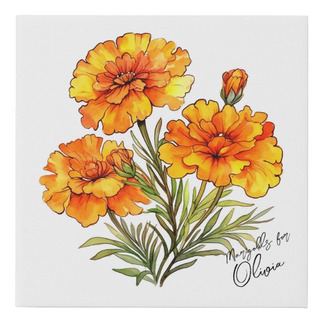 "Marigolds for..." Editable Slogan & Name Faux Canvas Print (Front)