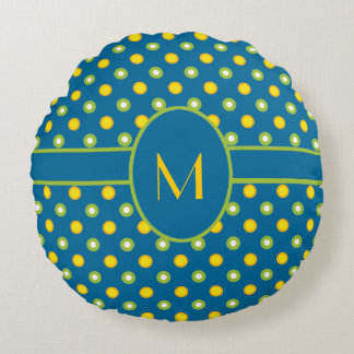 Marigolds, Green, Yellow Polka Dot Monogram Pillow