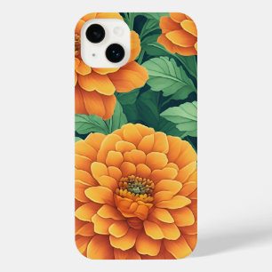 Marigolds orange and green floral flower pattern iPhone 14 plus case