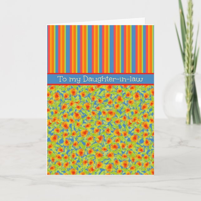 Marigolds Stripes October Birthday Daughter-in-law Card (Front)