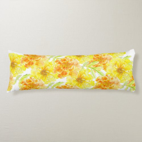 Marigolds watercolor art pattern long body pillow