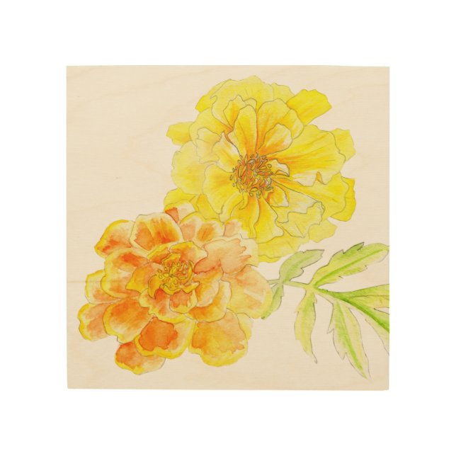Marigolds watercolor art wood print (Front)