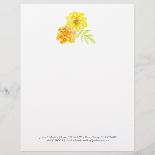 Marigolds watercolor yellow orange letterhead