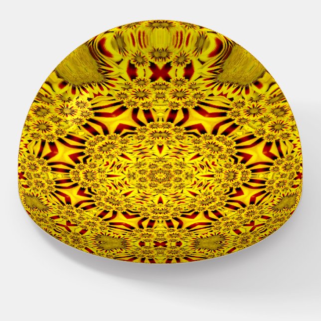 Marigolds Yellow & Red Vintage Kaleidoscope Paperweight (Angled)