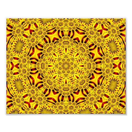 Marigolds Yellow  Red Vintage Kaleidoscope Photo Print