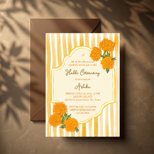 Marigolds yellow stripes Haldi Indian wedding Invitation