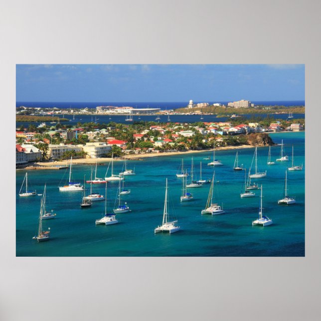 Marigot Harbor Waterfront, St. Martin Poster (Front)