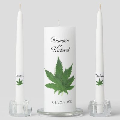 Marijuana Wedding Theme Personalized Unity Candle Set