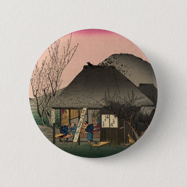 Mariko, 53 stations of the Tokaido Road, Hiroshige Button (Front)
