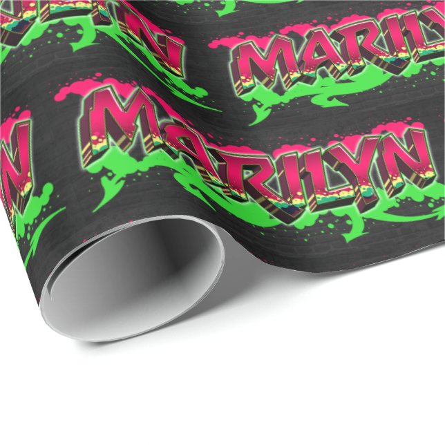 Marilyn First Name Name Graffiti red green Wrapping Paper (Roll Corner)