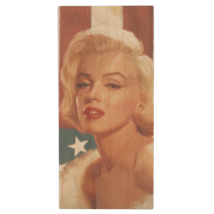 Marilyn Flag Wood Flash Drive