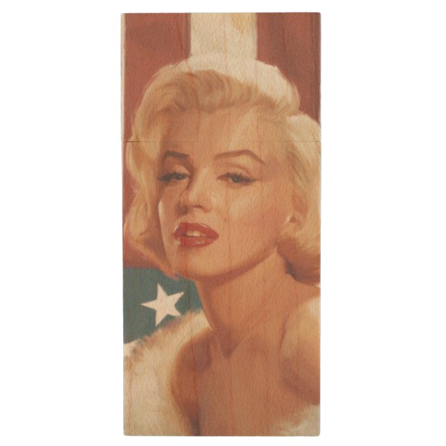 Marilyn Flag Wood Flash Drive (Front Vertical)
