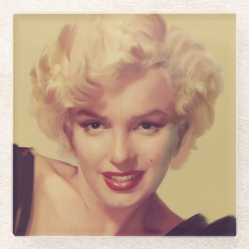 Marilyn in Black Glass Coaster