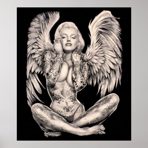 MARILYN  Vintage Abstract Tattooed Angel Print