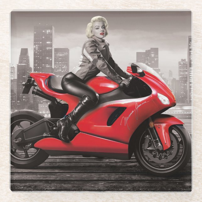 Marilyn's Motorcycle Glass Coaster (Front)
