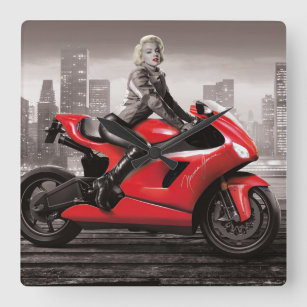Marilyn's Motorcycle Square Wall Clock