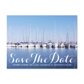 Marina Boats Blue Nautical Save The Date Postcard
