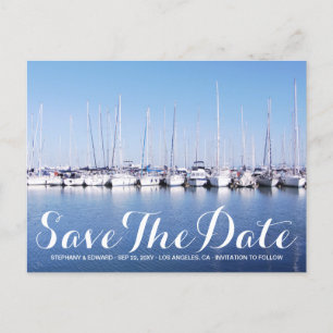 Marina Boats Blue Nautical Save The Date Postcard