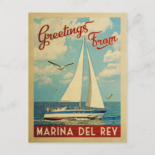 Marina del Rey Sailboat Vintage Travel California Postcard