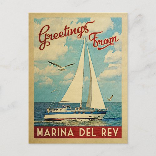Marina del Rey Sailboat Vintage Travel California Postcard