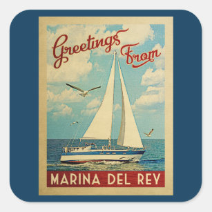 Marina del Rey Sailboat Vintage Travel California Square Sticker