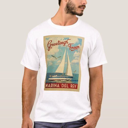 Marina del Rey Sailboat Vintage Travel California T_Shirt