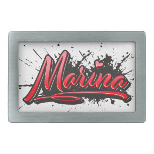 Marina Name red Heart Graffiti Belt Buckle