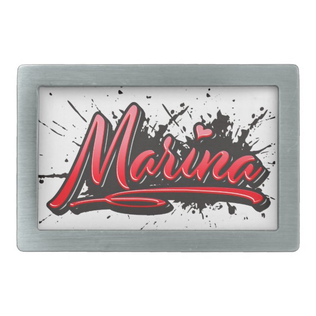 Marina Name red Heart Graffiti Belt Buckle (Front)