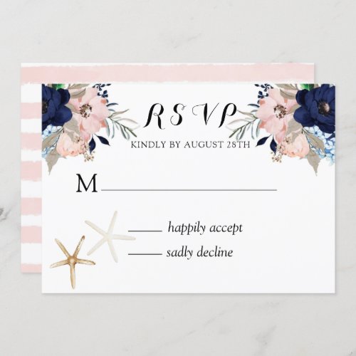 Marina Nautical Blooms Navy Blush Wedding RSVP  In Invitation