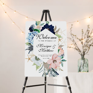 Marina Nautical Blooms Navy Blush Wedding Welcome Foam Board