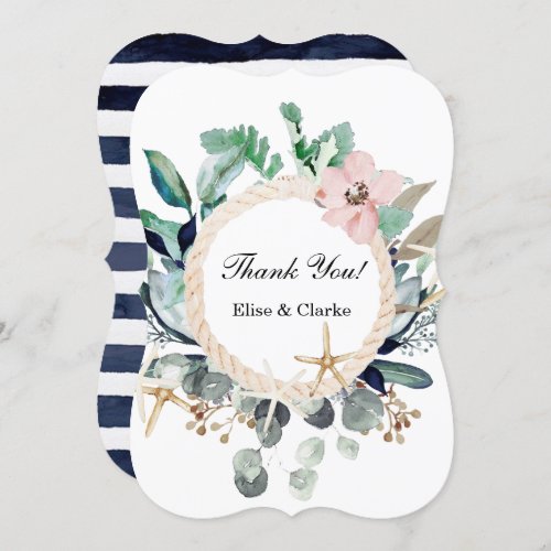 Marina Nautical Blooms Wedding Thank You Cards