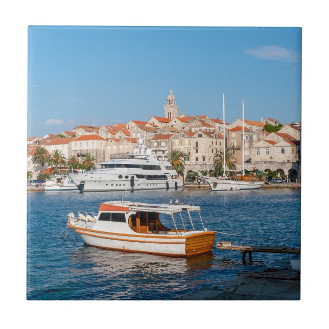 Marina of Korcula city - Dalmatia, Croatia Ceramic Tile (Front)