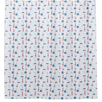 Marina Themed Sailboat Pattern Show Curtain by Tissling at Zazzle