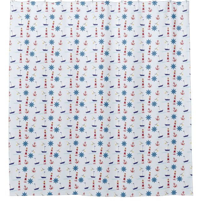 Marina Themed Sailboat Pattern Show Curtain (Front)