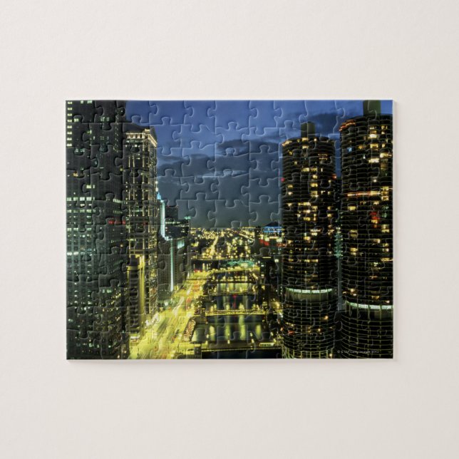 Marina Towers, Chicago River, Wacker Drive, Jigsaw Puzzle (Horizontal)