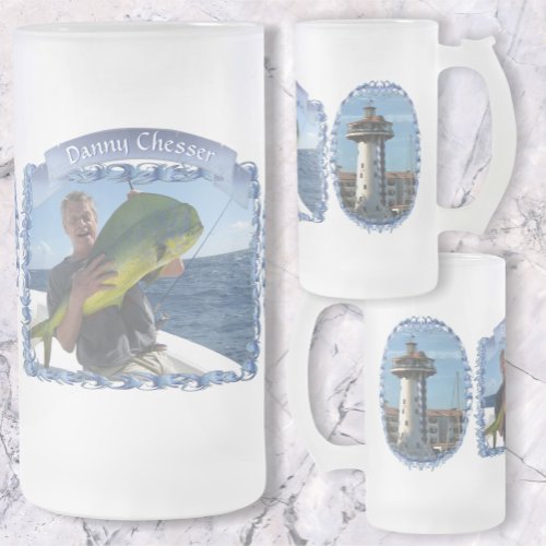 Marina Vallarta Fishing 0948 Frosted Glass Beer Mug