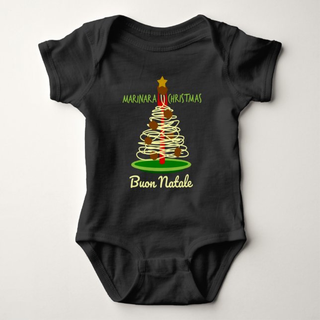 Marinara Christmas Buon Natale Spaghetti Tree Baby Bodysuit (Front)