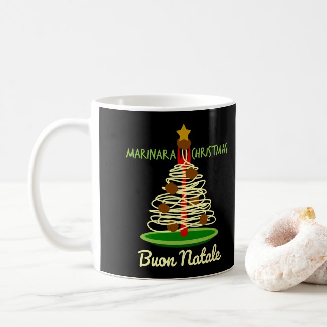 Marinara Christmas Buon Natale Spaghetti Tree Coffee Mug (With Donut)