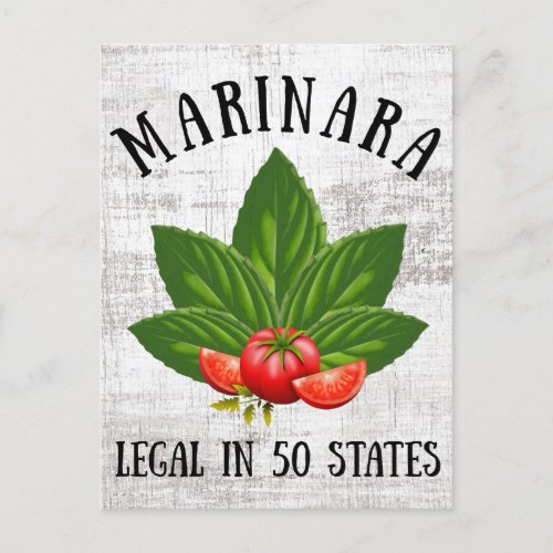 Marinara Legal in 50 States Basil and Tomatoes Holiday Postcard