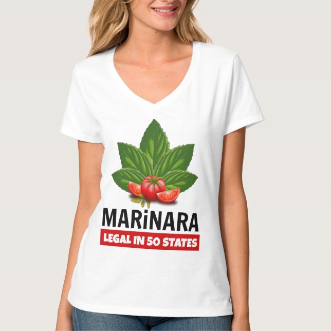 Marinara Legal in 50 States Basil and Tomatoes T-Shirt (Front)