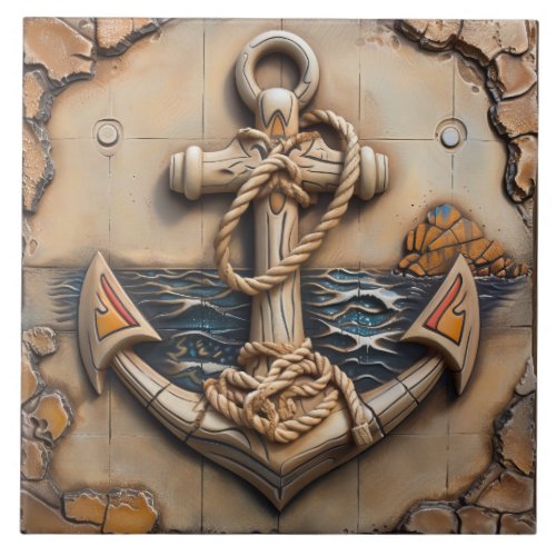 Marine Anchor Stone Effect Coastal Themed Ceramic Tile
