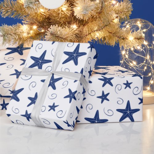 Marine and nautical background navy blue and white wrapping paper