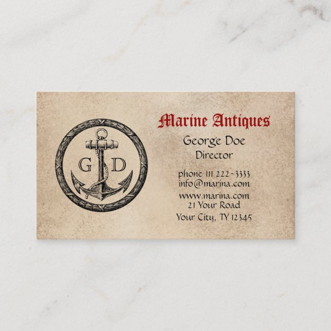 Marine Antiques with Monogram Business Card (Front)