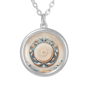 Marine Art Style Eucharistic Communion Host Silver Plated Necklace