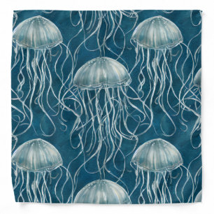 Marine Blue and White Jelly Fish Pattern Bandana