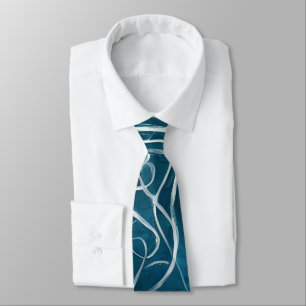 Marine Blue and White Jelly Fish Pattern Neck Tie