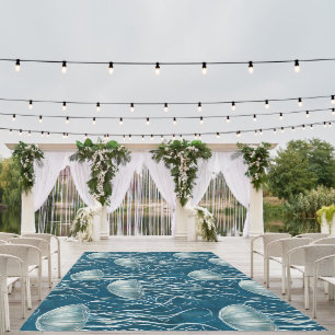 Marine Blue and White Jelly Fish Pattern Outdoor Rug