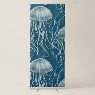 Marine Blue and White Jelly Fish Pattern Retractable Banner