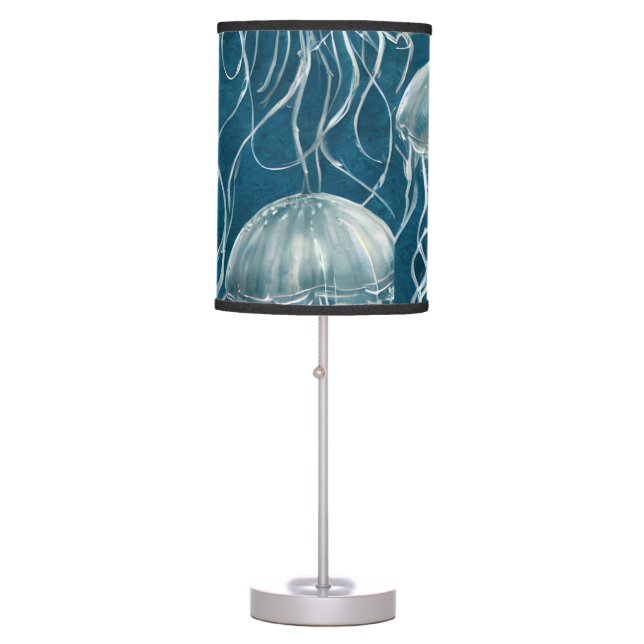 Marine Blue and White Jelly Fish Pattern Table Lamp (Front)