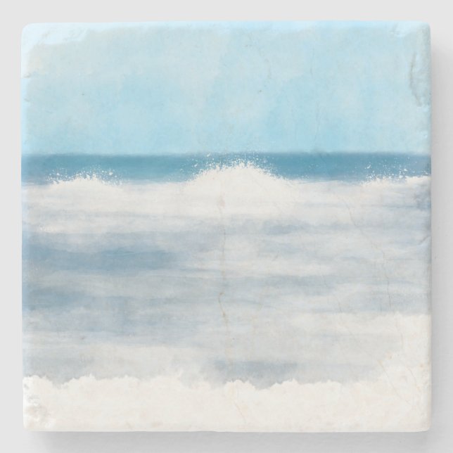 Marine Blue and White Watercolor Beach Surf Stone Coaster (Front)